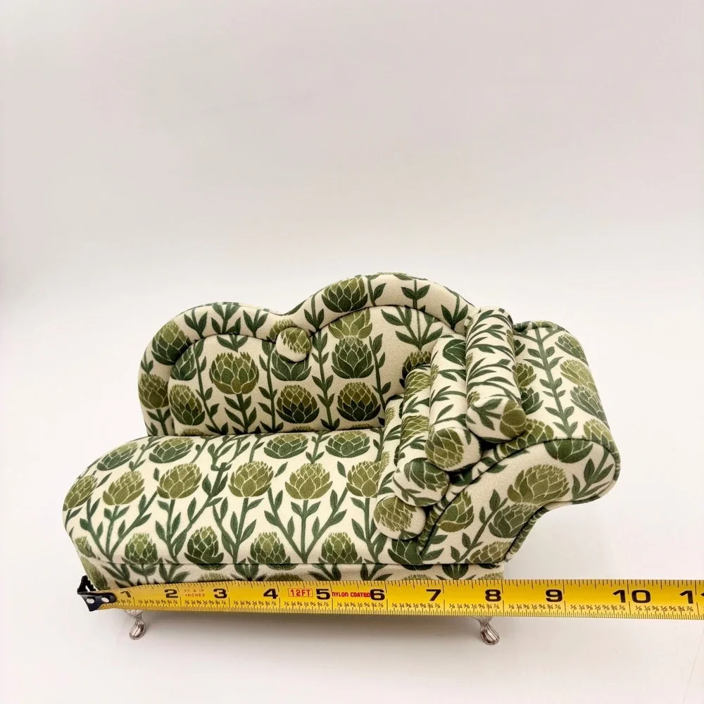 Vintage Style Mini Chaise Lounge Jewelry Box Green Artichoke Botanical Print